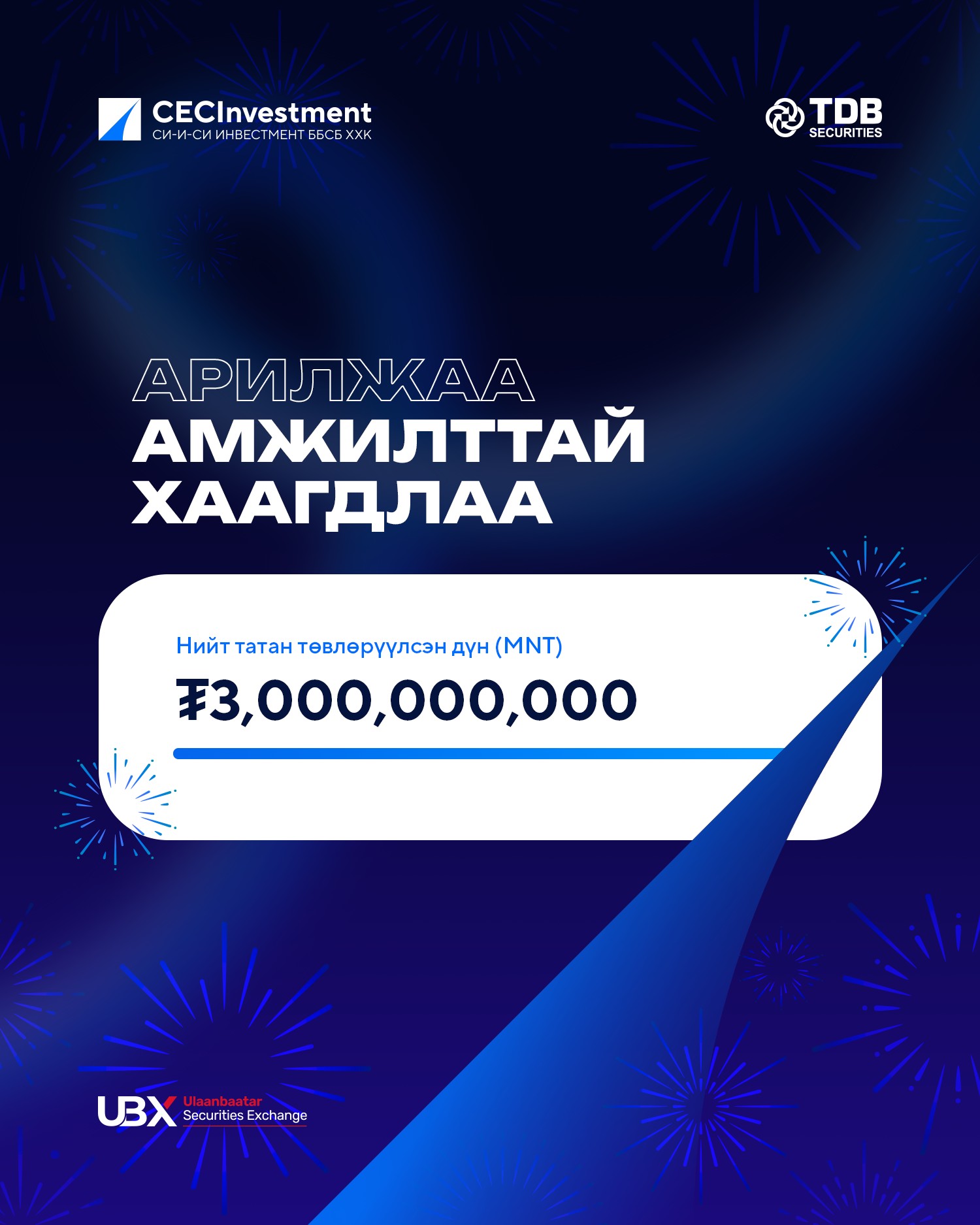 “CECI ХБҮЦ 1”-ны анхдагч зах зээлийн арилжаа амжилттай хаагдлаа